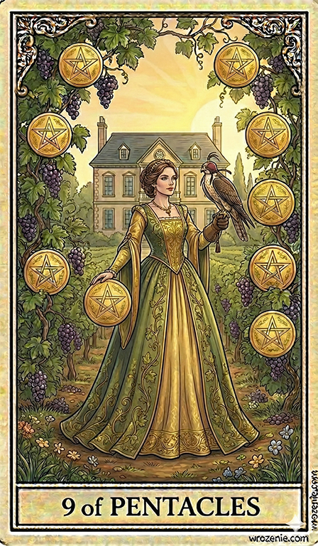 Nine of Pentacles Tarot card