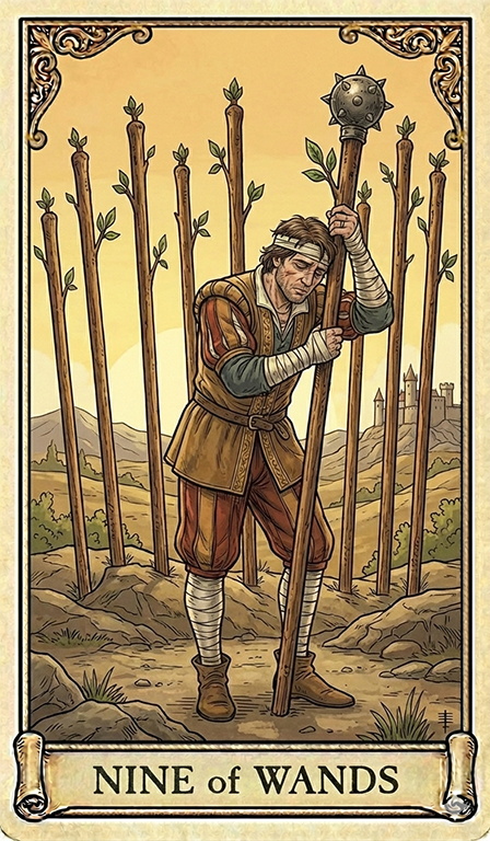 Nine of Wands Tarot card